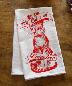 My Cat is my Valentine Tea Towel