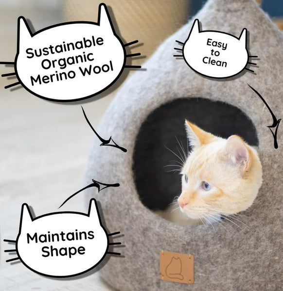 Premium Felted Wool Earth Brown Cat Cave