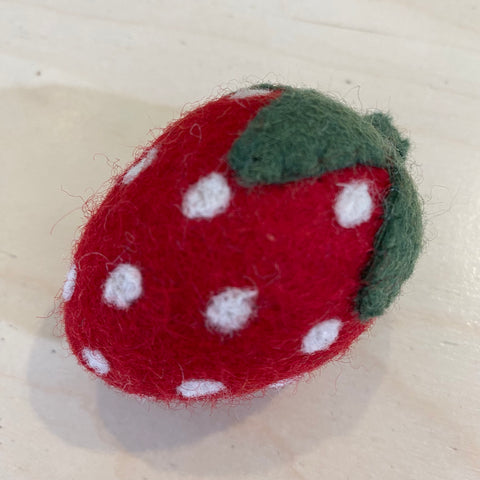 Felted Strawberry Cat Toy
