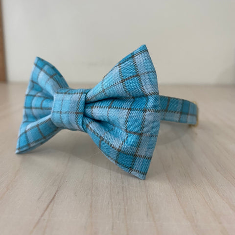 Blue Plaid Adjustable Cat Bow Tie Collar
