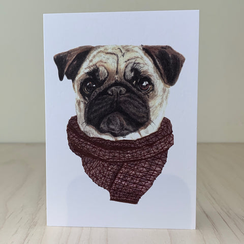 Pug In Scarf Greeting Card