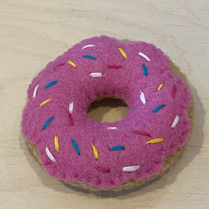 Larger Strawberry Doughnut Felted Cat Toy