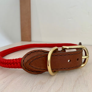 Knotty Pets Red Rope and Leather Collar